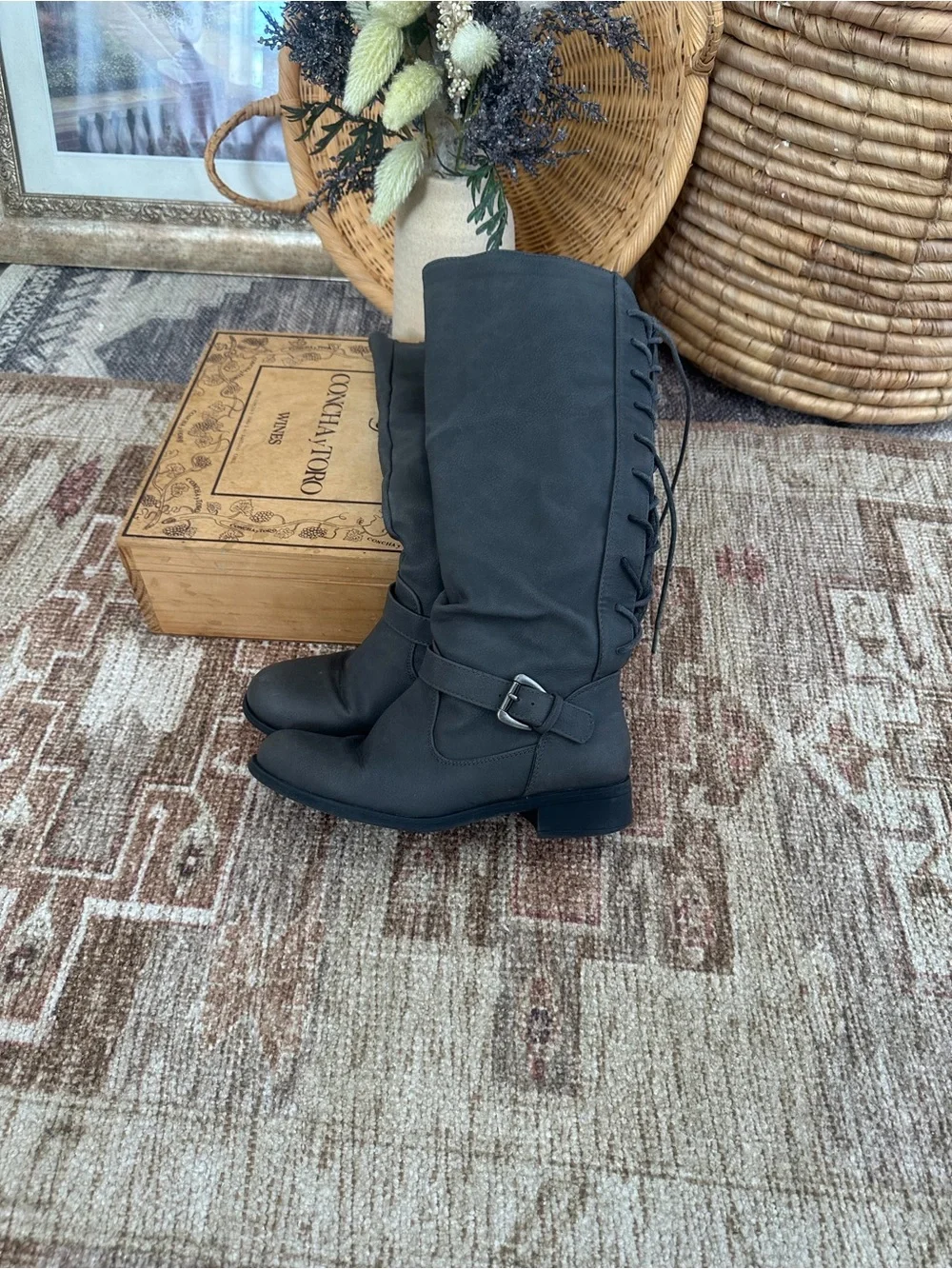 XOXO Women’s Tall Riding Boots Gray Mykie A Boots Size 6M